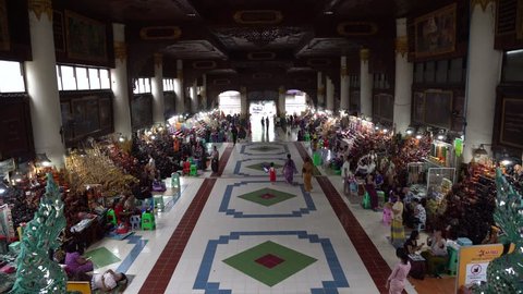 BAGO, MYANMAR - AUGUST 19, 2018 : The market area in Shwethalyaung Reclining Buddha in Bago, Myanmar