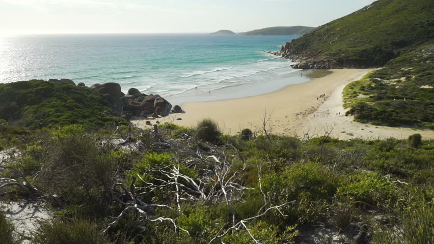 Going down the hill for a walk in Wilsons promontory in Australia, in Whisky bay, truck right shot