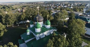 4k Aerial drone video of beautiful view of Feodorovsky women monastery in Pereslavl-Zalessky city, Yaroslavl region, Russia