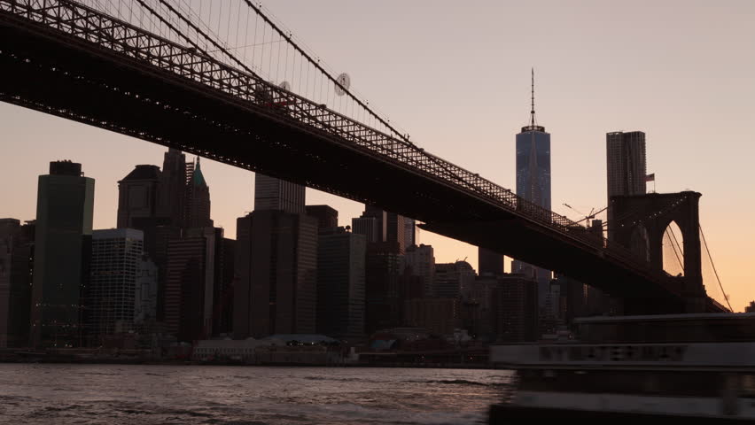 New York City Circa 2015, Timelapse Day to Night of Manhattan from Brooklyn Bridge Park Royalty-Free Stock Footage #1016478577