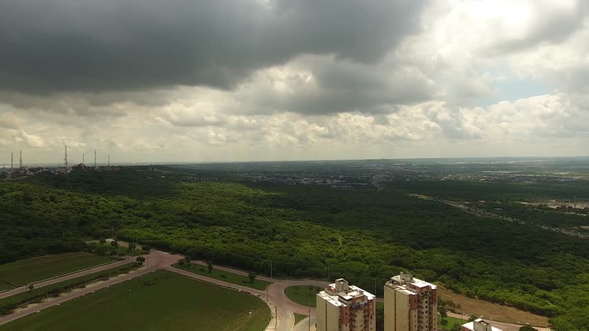 Aerial view of large apartment buildings in the Miramar neighborhood in Barranquilla, Colombia.