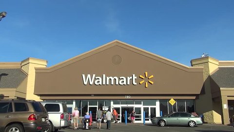 Walmart storefront customers shopping drive up, Lynn Massachusetts USA, September 5, 2015