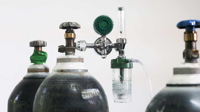 Oxygen cylinder and regulator gauge, Hospital equipment