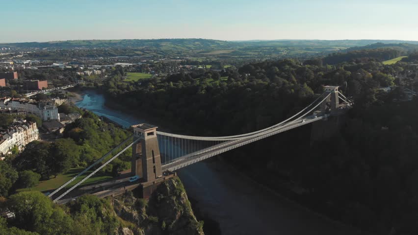 Aerial drone shot of Clifton Suspension Bridge  Observatory, Bristol Royalty-Free Stock Footage #1016499442
