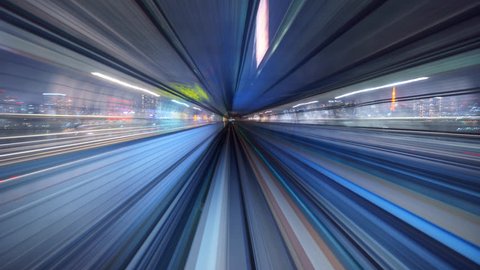 4K Time lapse of automatic train moving with motion blur, Tokyo, Japan 