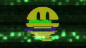 poker face smile face symbol on hud screen seamless loop glitch interference animation background new dynamic retro joyful colorful retro vintage video footage