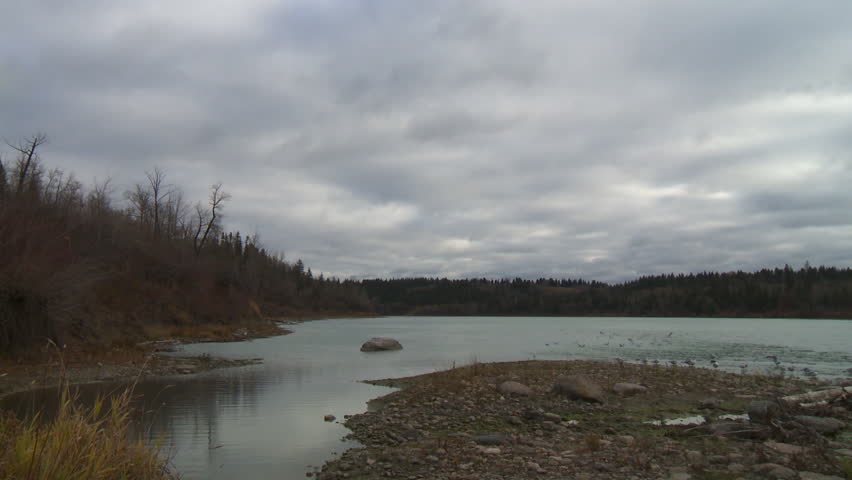 Looking southeast across the North Saskatchewan River on a grey fall afternoon..