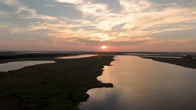 4K Aerial drone sunset by the bay in New Jersey