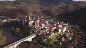 Castle Loket in Czech Republic - aerial view - travel and architecture video
