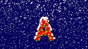 New Year text latin letter A. Snow falls. Christmas mood, looped video. Alpha channel Premultiplied - Matted with deep blue RGB(04:00:5B)