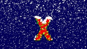New Year text latin letter X. Snow falls. Christmas mood, looped video. Alpha channel Premultiplied - Matted with deep blue RGB(04:00:5B)