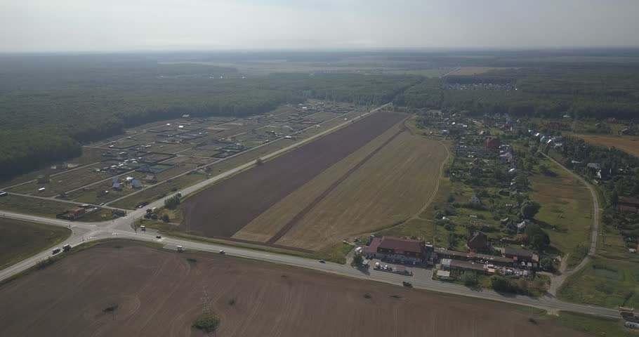 Aerial spring landscape view over crossroad 4k 4096 x 2160 pixels