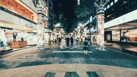 8k Hyperlapse of crowd walking at  Ximending Shopping District. Tourists walk and visit the crowded street in central of Taipei. Taiwan
