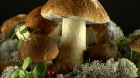 Forest mushrooms. Cepes. Natural product. Delicacy Rotation 4K