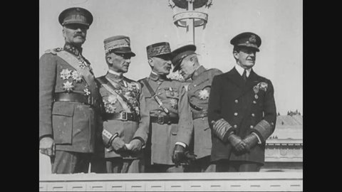 CIRCA 1920s - Marshal Ferdinand Foch, Admiral David Beatty and Generals John Pershing, Armando Diaz and Alphonse Jacques de Dixmude.