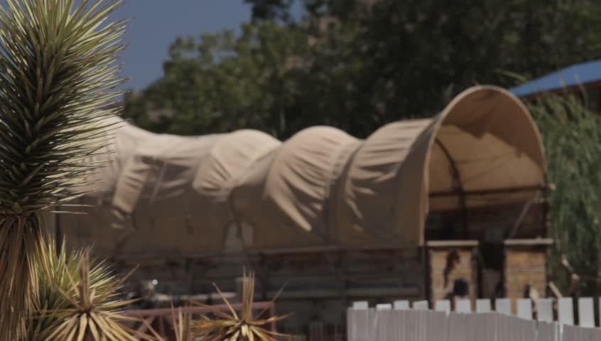 Covered Wagon In An Old Western Village, Arizona, USA, native version. Native Material, straight out of the cam, 