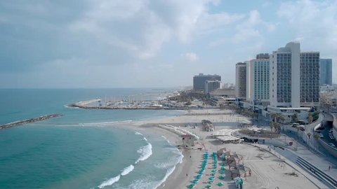 Tel Aviv beach, Marina and hotels - drone footage.