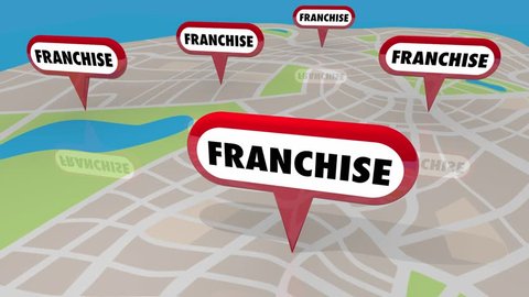 Franchises New Business Expansion Locations Map Pins 3d Animation