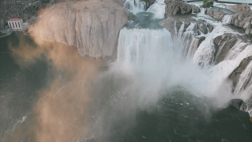 4K Epic Aerial shot of Idaho Twin Falls at sunset flyover pan.mov