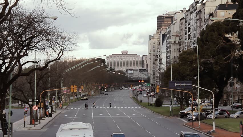 Traffic on Avenida del Libertador (Libertador Avenue), one of the principal Thoroughfares in Buenos Aires, Argentina.