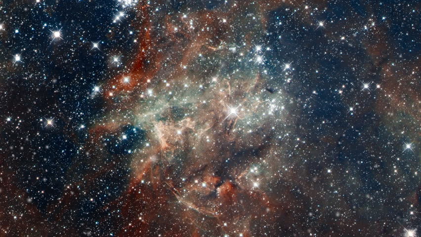 Travel to tarantula nebula also know 30 doradus star nursery in outer space with flying star field. Contains public domain image by NASA | Shutterstock HD Video #1016552974