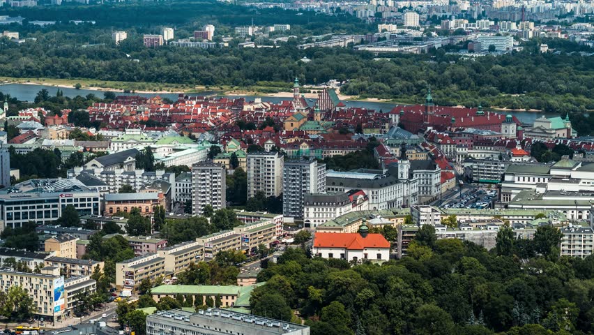 Aerial View of Warsaw, City Center, Palace of Culture and Science, Palac Kultury i Nauki, Warszawa, Poland, Polska