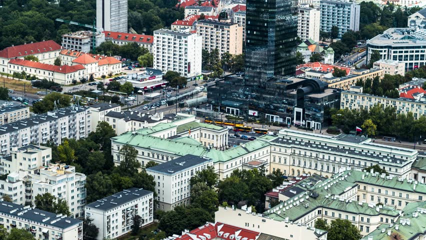 Aerial View of Warsaw, City Center, Palace of Culture and Science, Palac Kultury i Nauki, Warszawa, Poland, Polska | Shutterstock HD Video #1016559037