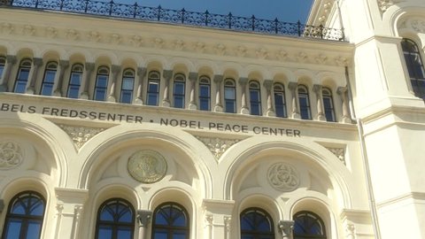 Oslo, Norway - July 25 2018: The Nobel Peace Center Building Icon and Sign
