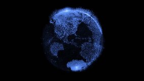 This stock motion graphic video features the animation of a hologram of the planet Earth against a dark background.