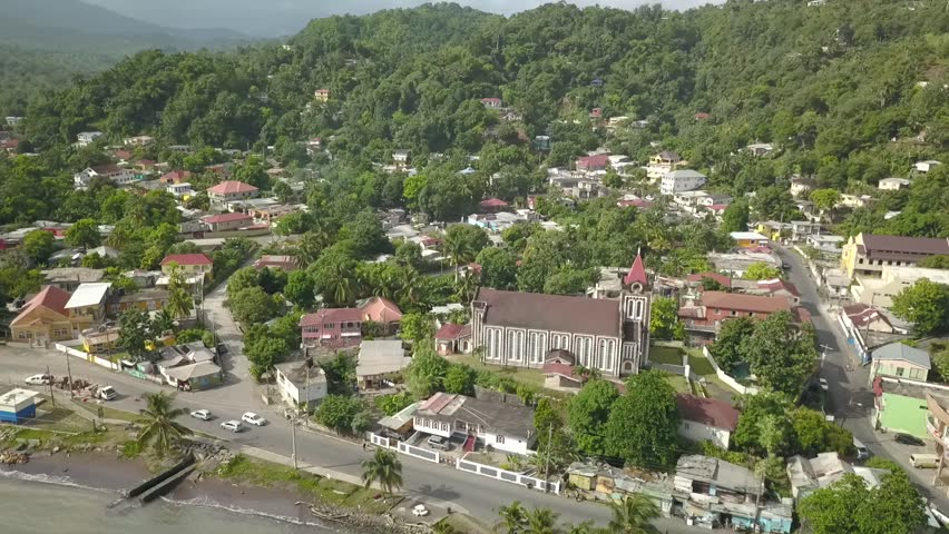 Port Antonio Jamaica Downtown Aerial Footage Bird view