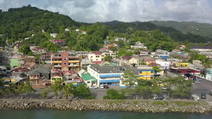 Port Antonio Jamaica Downtown Aerial Footage Bird view