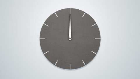Timelapse of Modern minimalistic concrete clock on white wall. 3d cgi 4K 60fps loopable animation