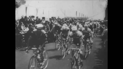 CIRCA 1960s - Antonio Gomez del Moral wins the Giro d'Italia Cycling Race in Italy.