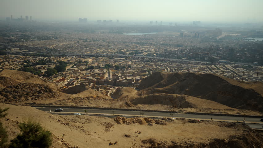 Time Lapse Aerial View of Cairo City Skyline Cars Traffic on Busy Highway Day