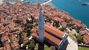 Flight around of the Church of St. Euphemia, Rovinj, Istria, Croatia
