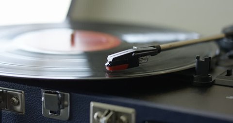 Record player playing vinyl - close up