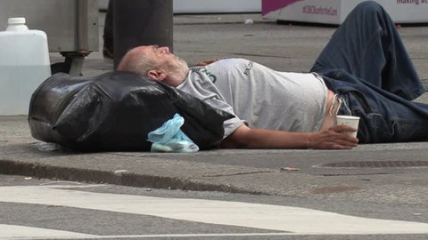 Toronto, Ontario, Canada September 2018 Desperate homeless people on streets of wealthy Toronto business district