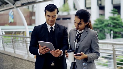 Two Business People Caucasian Asian Man Stock Footage Video (100% ...