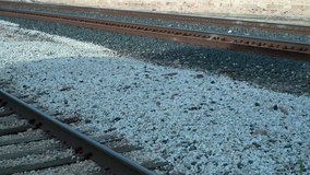 Multiple Railroad Tracks low angle view Panning Video