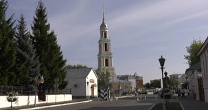 4K quality video view of Kolomna old town center with Kremlin, churches and monastery cathedrals, ancient town located at confluence of Moskva and Oka rivers some 110 km south-east of Moscow, Russia