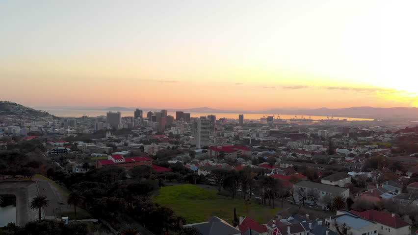 Aerial footage of Cape Town at sunrise