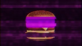 pixel burger glitch lcd screen background animation seamless loop New quality universal vintage stop motion dynamic animated colorful joyful cool video footage