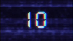 colorful glitch countdown from 10 to 1 interference moise blue background numbers animation new dynamic holiday joyful techno video footage