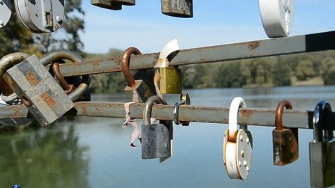 Love locks bridge abstract background