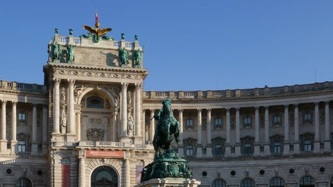 Hyper lapse of Imperial Palace Hofburg and Statue of Prince Eugene of Savoy, Vienna, Austria