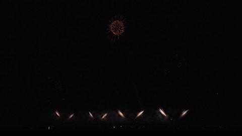 Colorful fireworks on the black sky background stock footage video