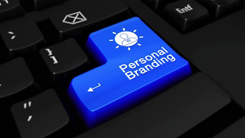 219. Personal Branding Round Motion On Blue Enter Button On Modern Computer Keyboard with Text and icon Labeled. Selected Focus Key is Pressing Animation. Branding Concept