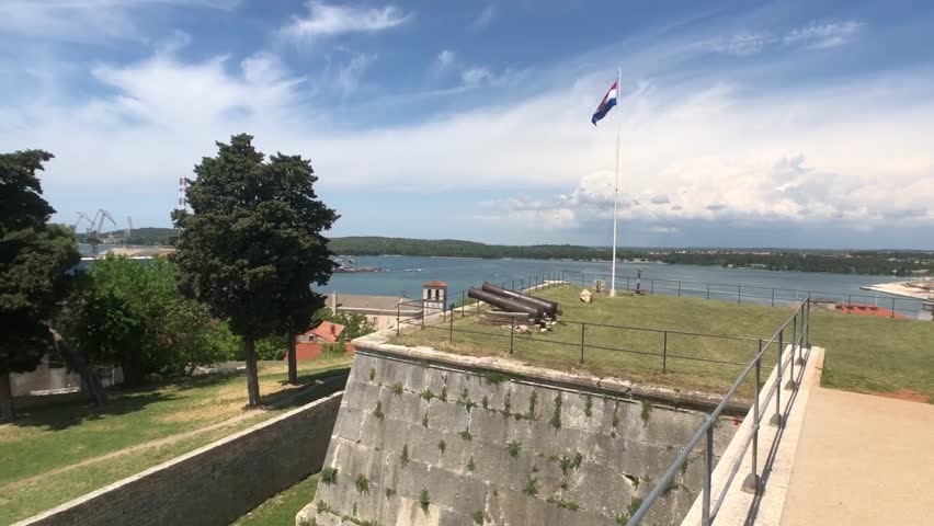 Croatian flag on the venetian fortress in Pula Croatia