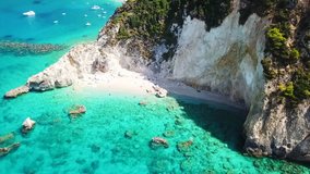 Aerial drone video of tropical paradise turquoise beach in mediterranean destination