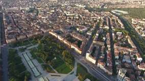Epic Aerial view of Sofia city centre. Eastern Europe Bulgaria 